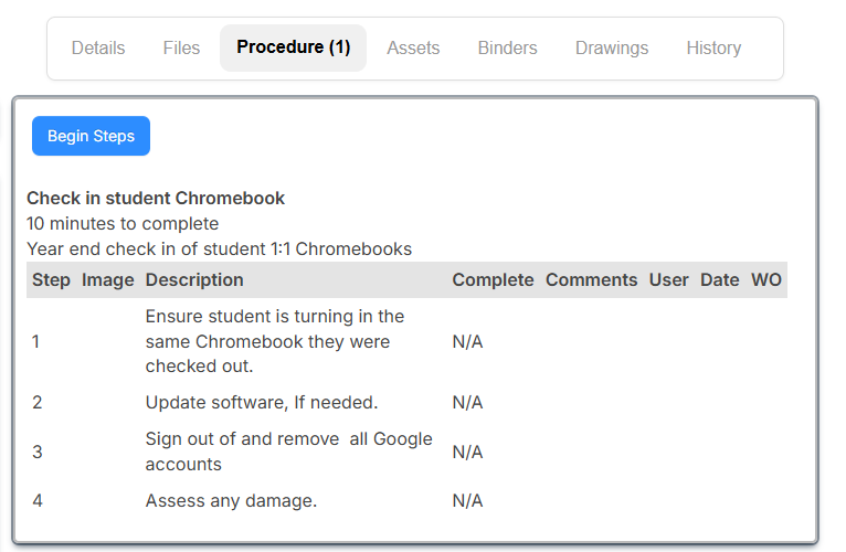 Procedure for Student Chromebook collection task